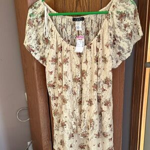 Deb Floral Lace Puff-Sleeve Cream Top